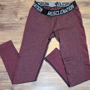 Muscle Nation Women's Mid-Rise Maroon Contour Performance Leggings - Medium